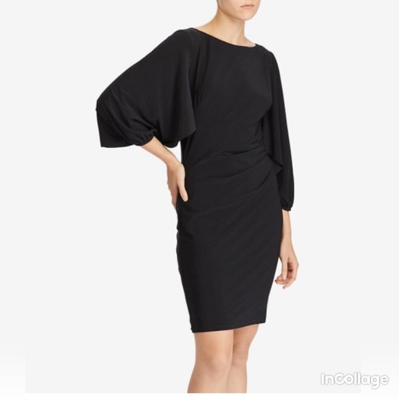 Ralph Lauren Black Jersey Rufflle Slv Sheath Dress - Picture 1 of 13
